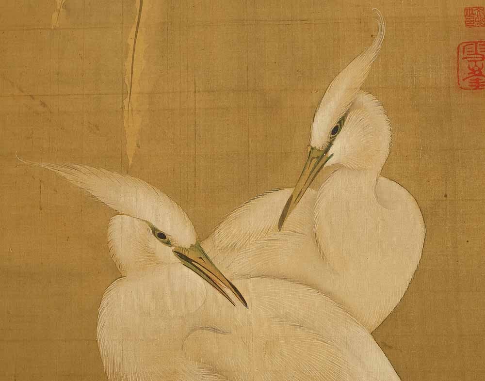 Seppo and Nanko 'Heron Camellia Hawk Cicadas' Six Panels Folding Screens Byobu Room Dividers - 6