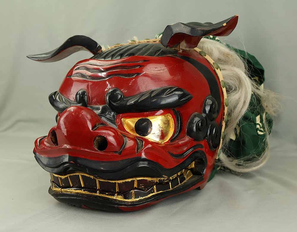 Shishigashira Female - Japanese Wood Carving Shishimai Head Mask Kagura Lion Head Foo dog - 11