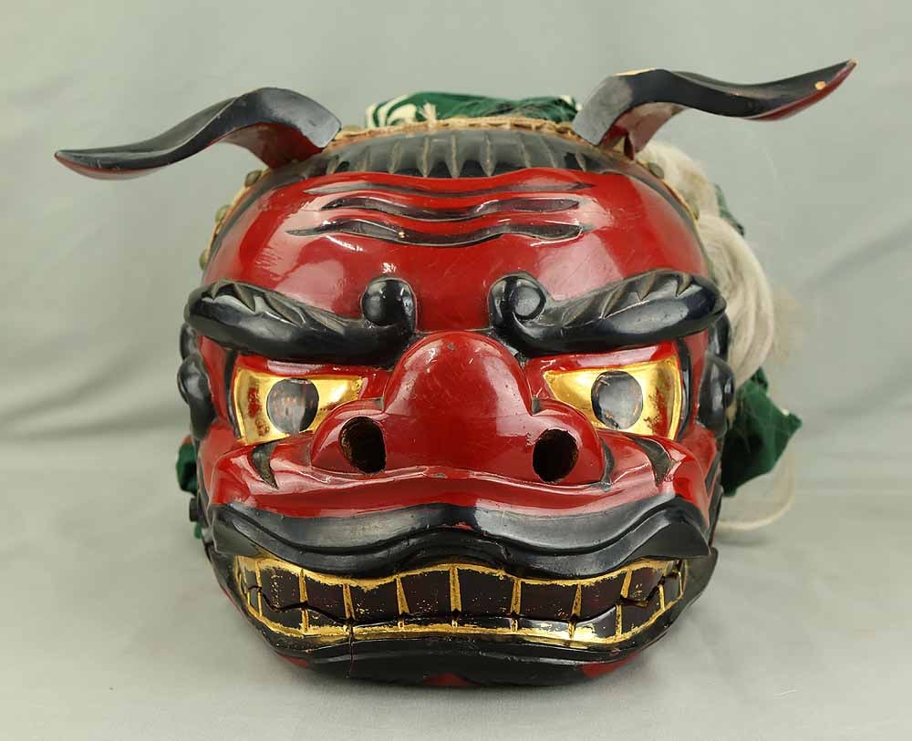 Shishigashira Female - Japanese Wood Carving Shishimai Head Mask Kagura Lion Head Foo dog - 12