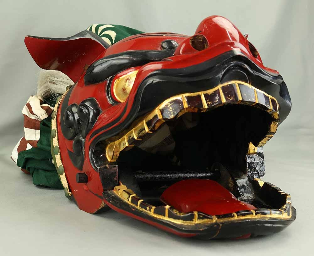 Shishigashira Female - Japanese Wood Carving Shishimai Head Mask Kagura Lion Head Foo dog - 13