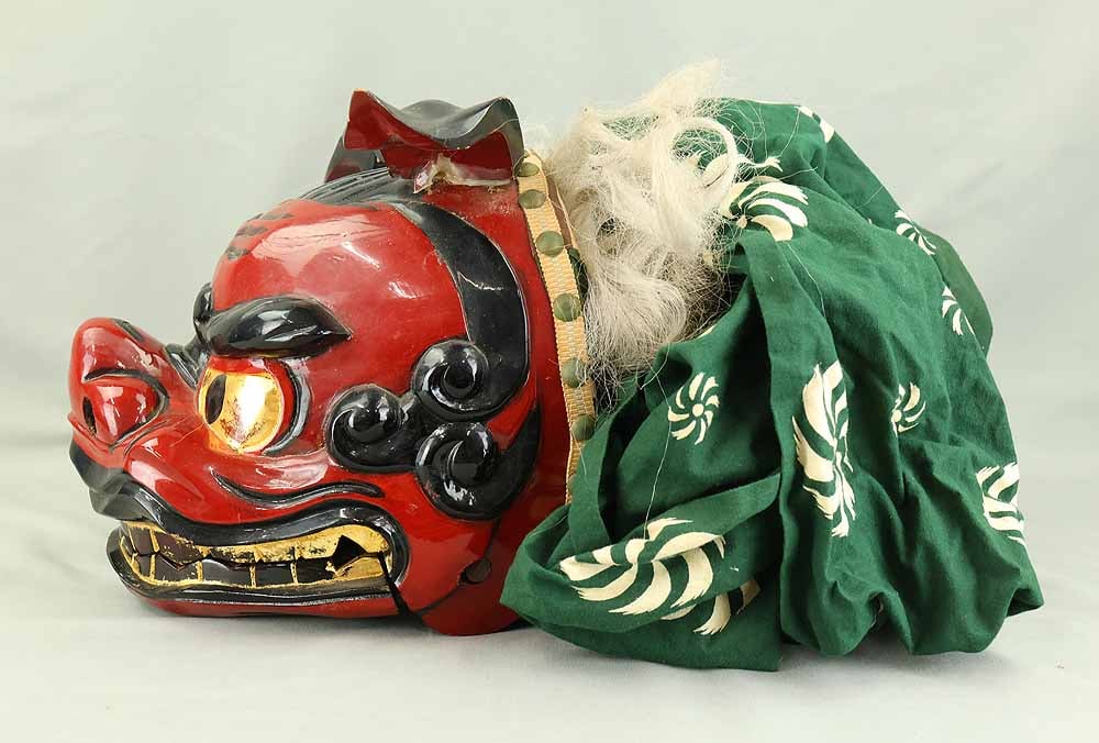 Shishigashira Female - Japanese Wood Carving Shishimai Head Mask Kagura Lion Head Foo dog - 7