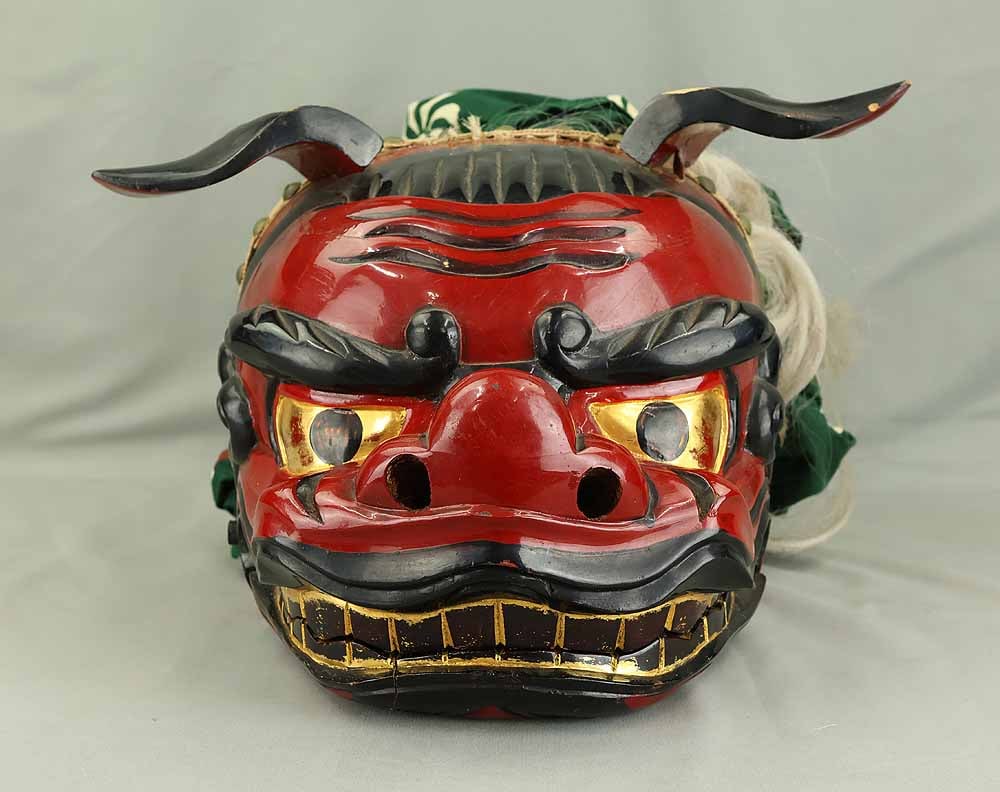 Shishigashira Female - Japanese Wood Carving Shishimai Head Mask Kagura Lion Head Foo dog - 8