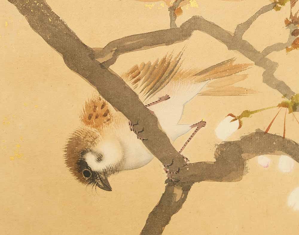 Uryu Gold Leaf 'Flowers and Bird' Six Panels Folding Screens Byobu Room Dividers - 13