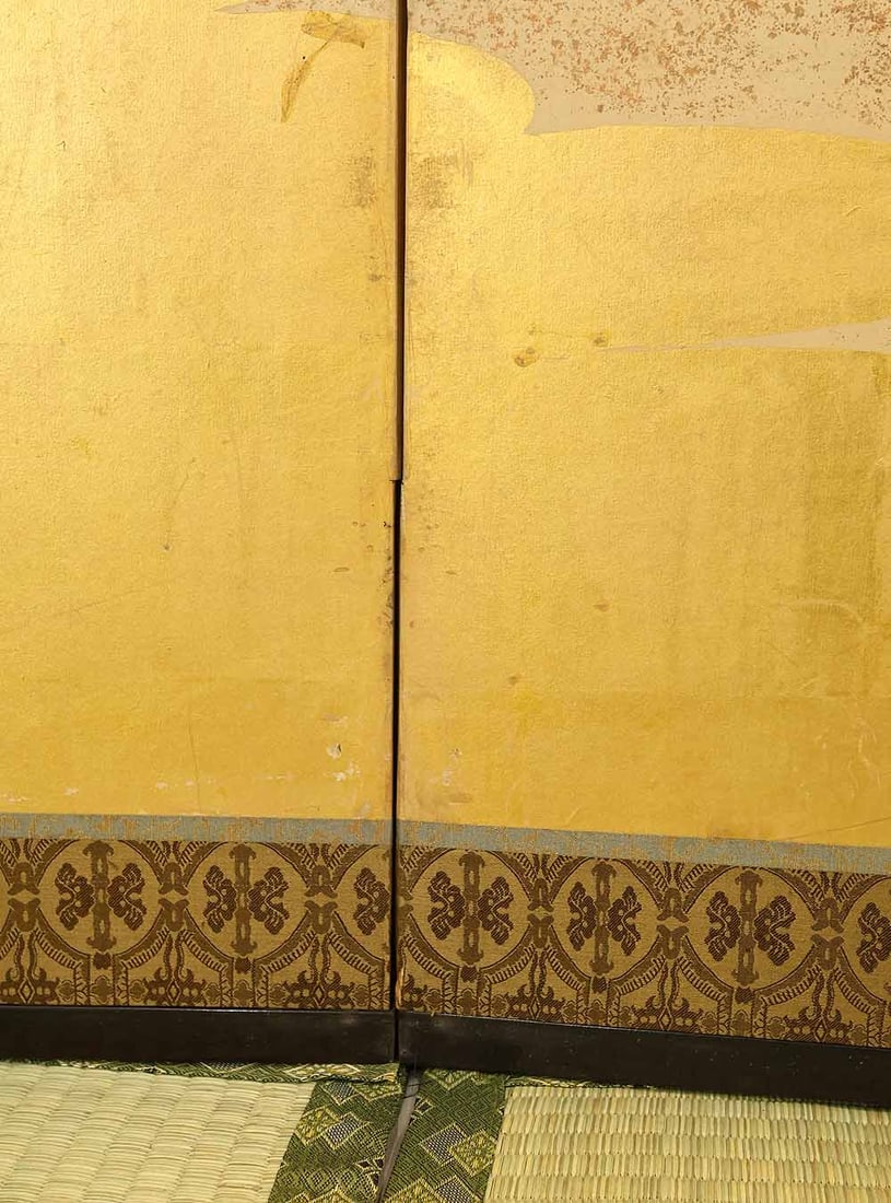 Uryu Gold Leaf 'Flowers and Bird' Six Panels Folding Screens Byobu Room Dividers - 6