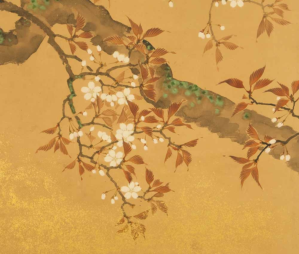 Uryu Gold Leaf 'Flowers and Bird' Six Panels Folding Screens Byobu Room Dividers - 8