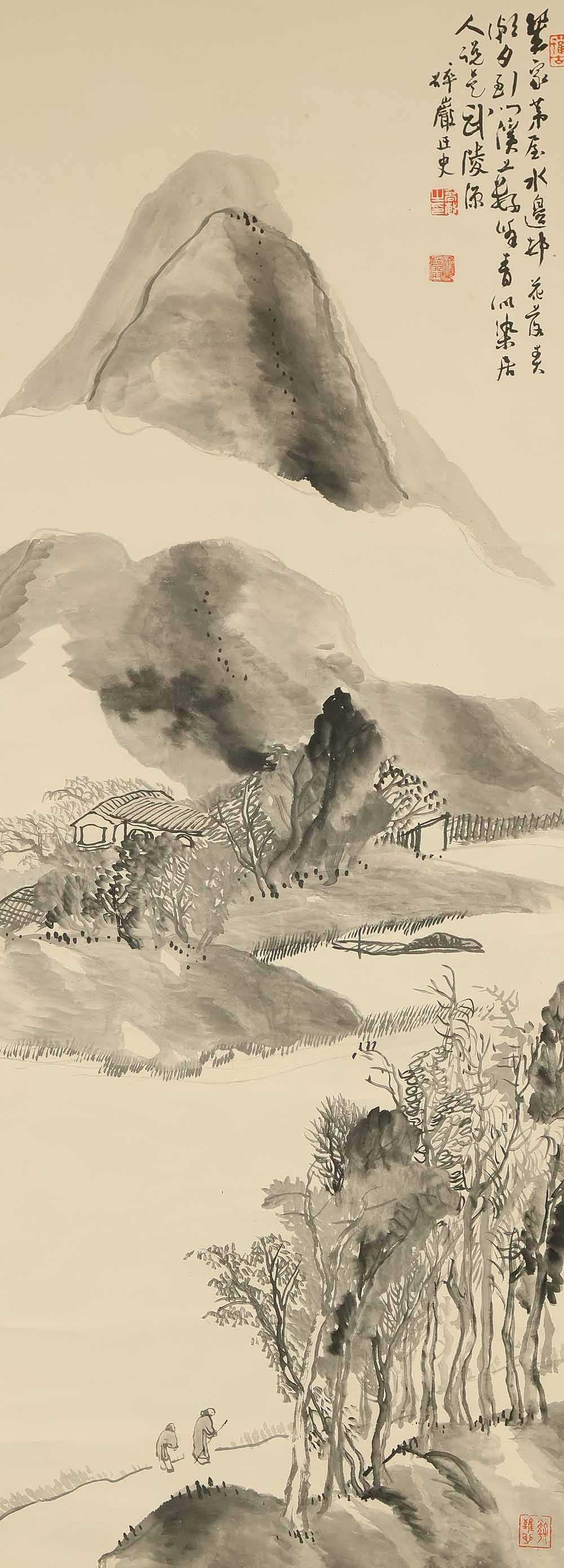 Takamori Saigan (1847-1917) Japanese hanging scroll / Suiboku Ink Sansui Landscapes with Box - 3