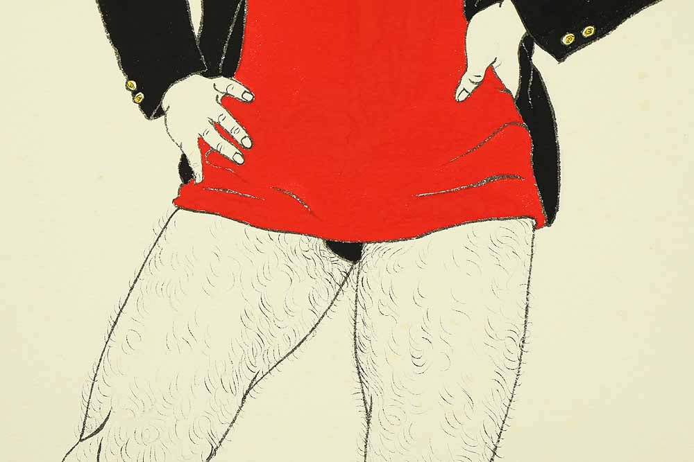 Mishima Go (1924-1988) Original Drawing - Young Man Striking Pose - 10