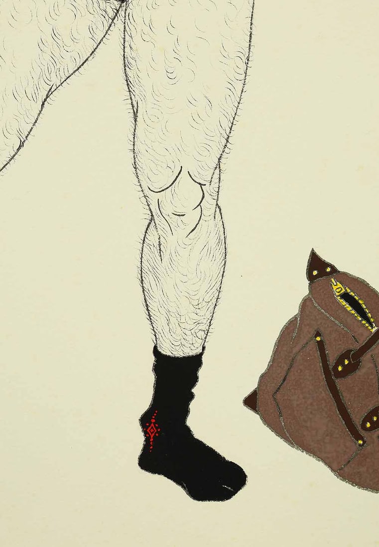Mishima Go (1924-1988) Original Drawing - Young Man Striking Pose - 12