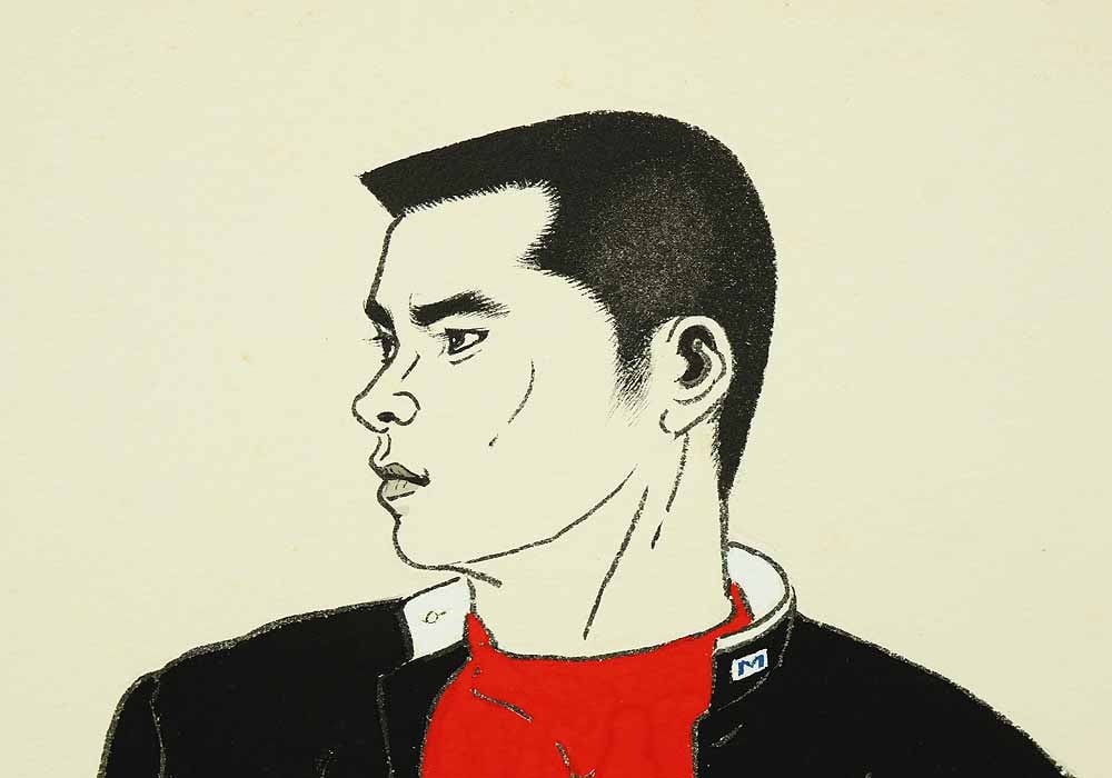 Mishima Go (1924-1988) Original Drawing - Young Man Striking Pose - 4