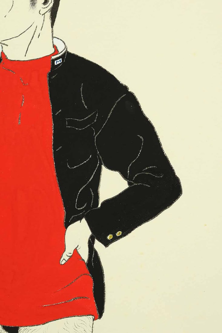 Mishima Go (1924-1988) Original Drawing - Young Man Striking Pose - 5