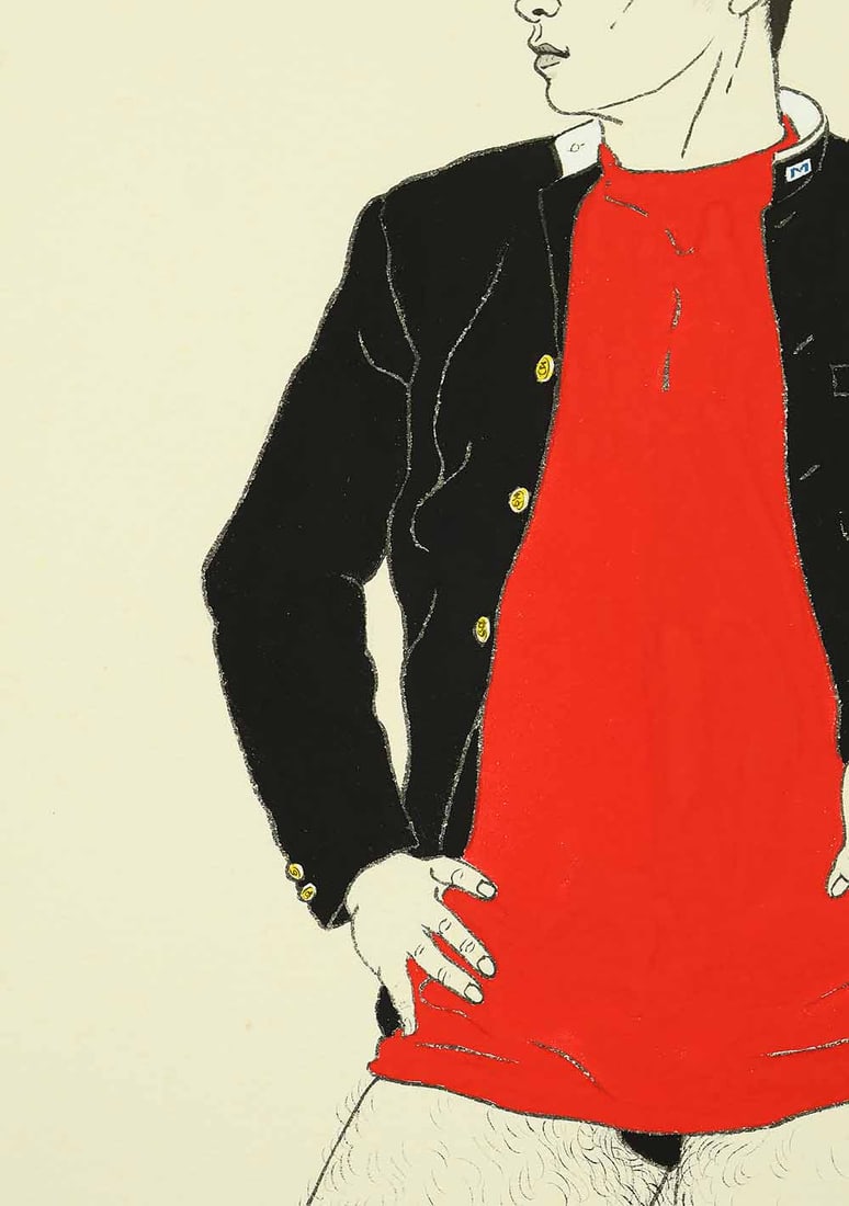 Mishima Go (1924-1988) Original Drawing - Young Man Striking Pose - 7
