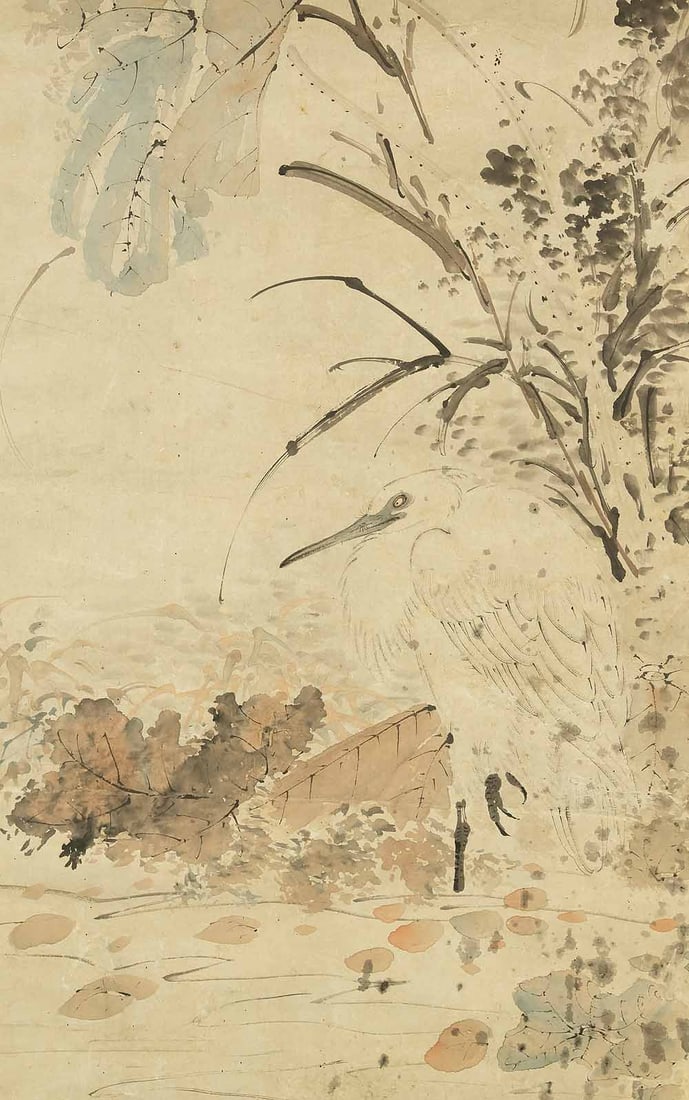 Takahashi Sohei (1802-1833) Japanese hanging scroll / Lotus and Heron in Water with Box - 11
