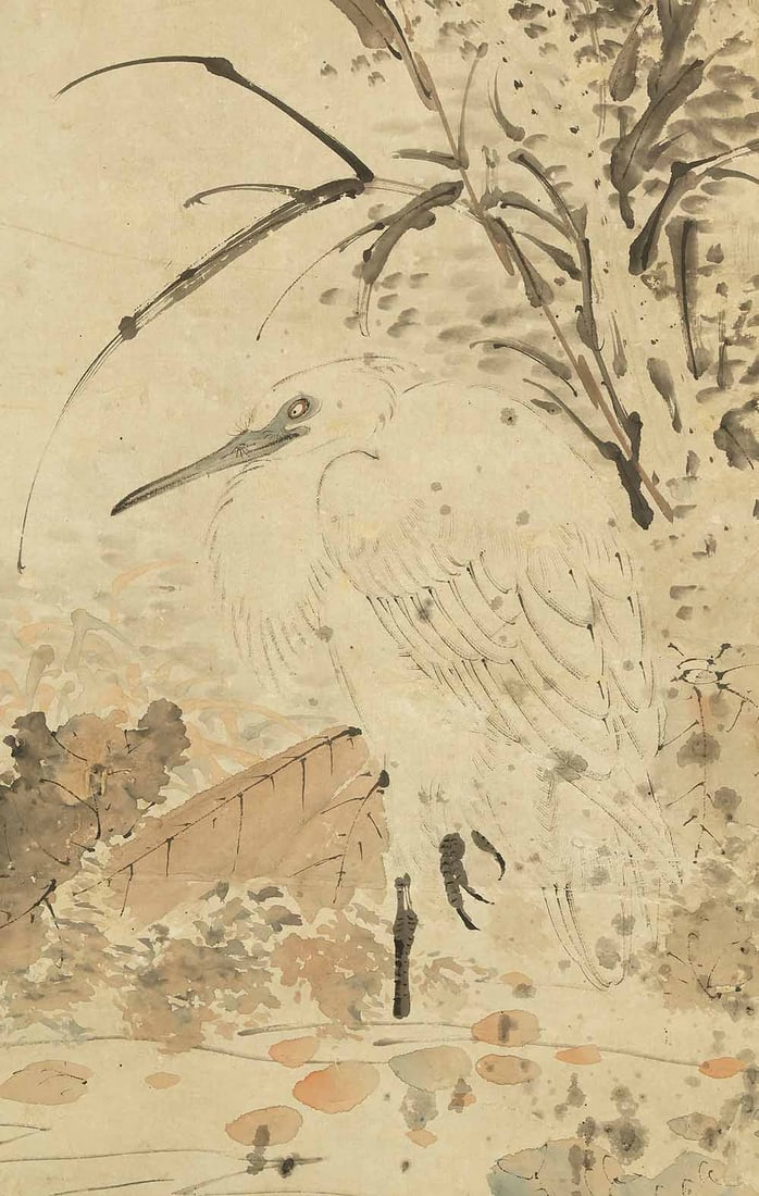 Takahashi Sohei (1802-1833) Japanese hanging scroll / Lotus and Heron in Water with Box - 13