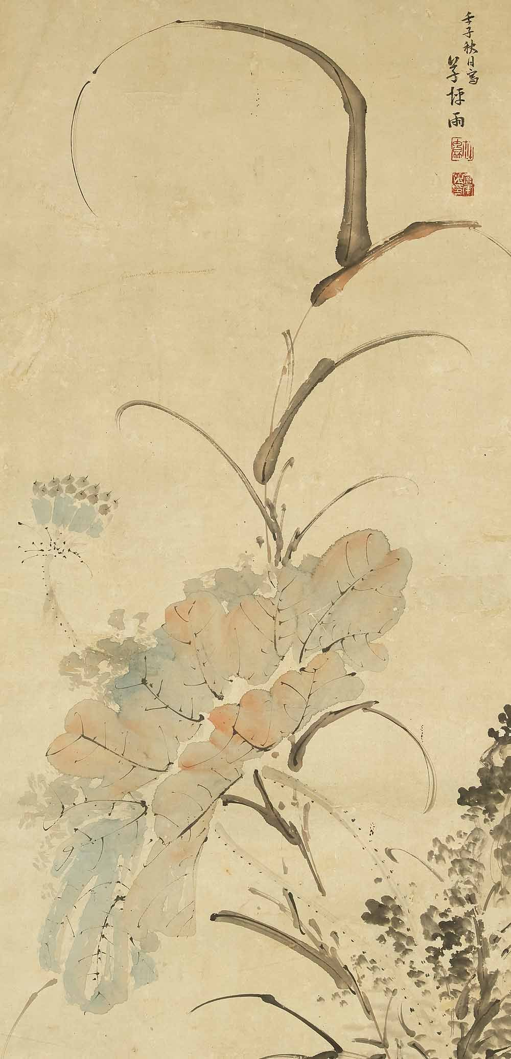 Takahashi Sohei (1802-1833) Japanese hanging scroll / Lotus and Heron in Water with Box - 4