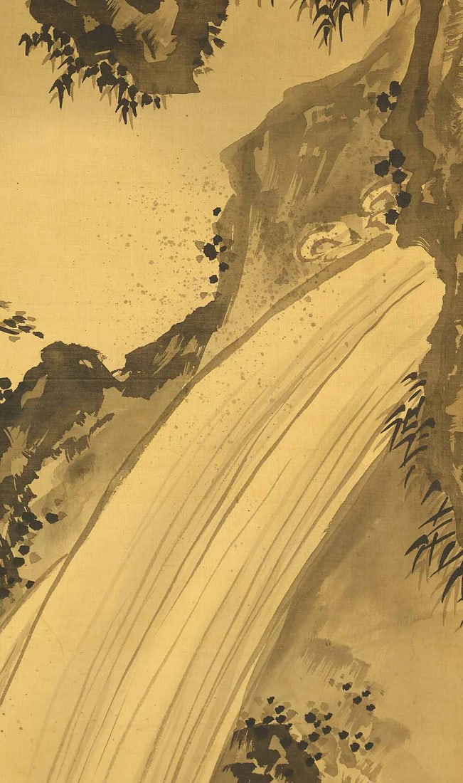 Kano Shosenin Tadanobu (1823-1879) Japanese hanging scroll / Waterfall and Pine Tree with Box - 9