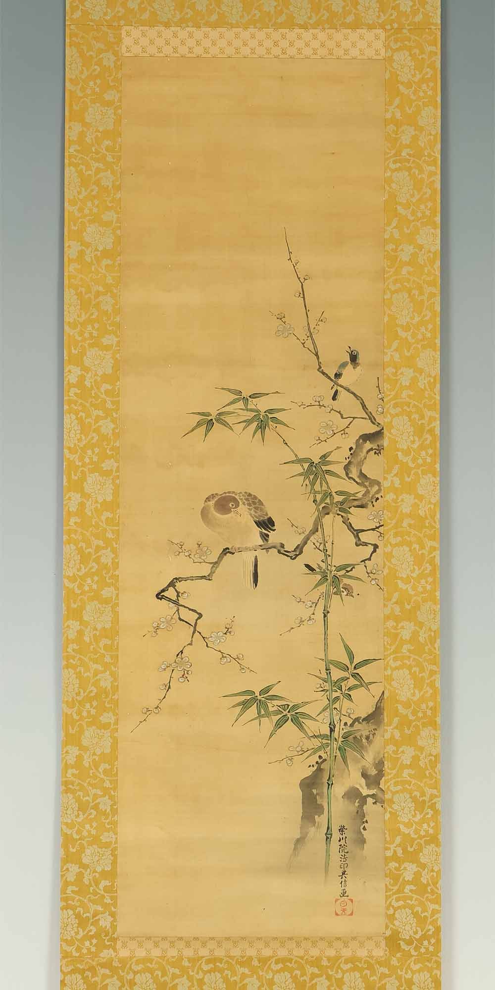 Attributed to Kano Eisenin Michinobu (1730-1790) Japanese Paired hanging scrolls / Flowers and Birds - 2