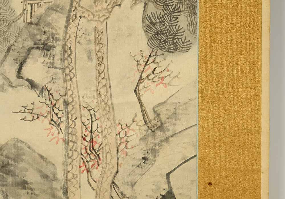 Hirano Gogaku (1811-1893) Japanese hanging scroll / White Satin - Sansui Landscapes Mountains - 18