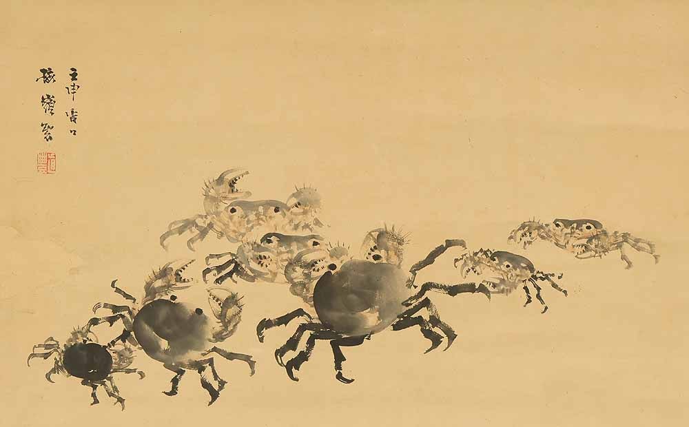 Kono Bairei (1844-1895) Japanese hanging scroll / Seven Crabs with Box - 4