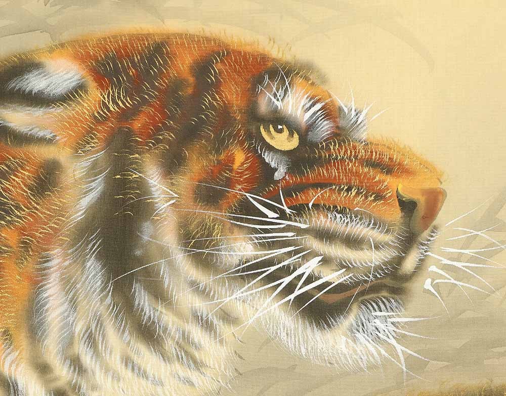 Shuji Japanese hanging scroll / Two Fierce Tigers on Cliff with Original Box (Tomobako) - 6