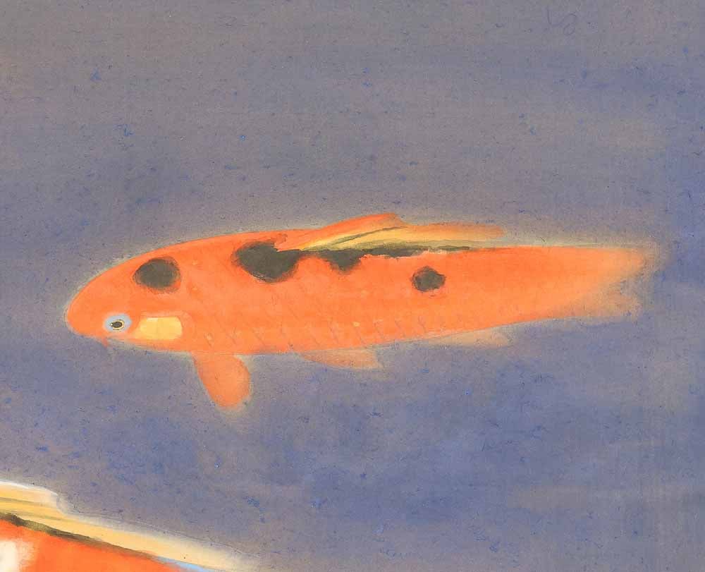 Shimazu Kazan (b1890) Japanese hanging scroll / Nishikigoi (Colored Carp) Swimming Two Carp - 5
