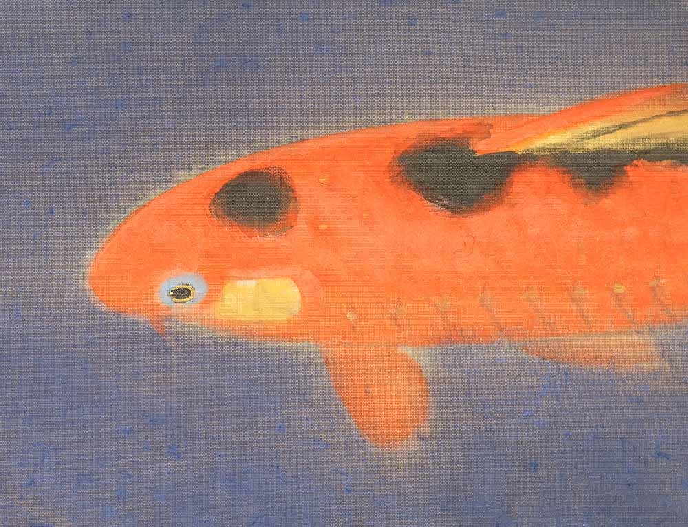 Shimazu Kazan (b1890) Japanese hanging scroll / Nishikigoi (Colored Carp) Swimming Two Carp - 6