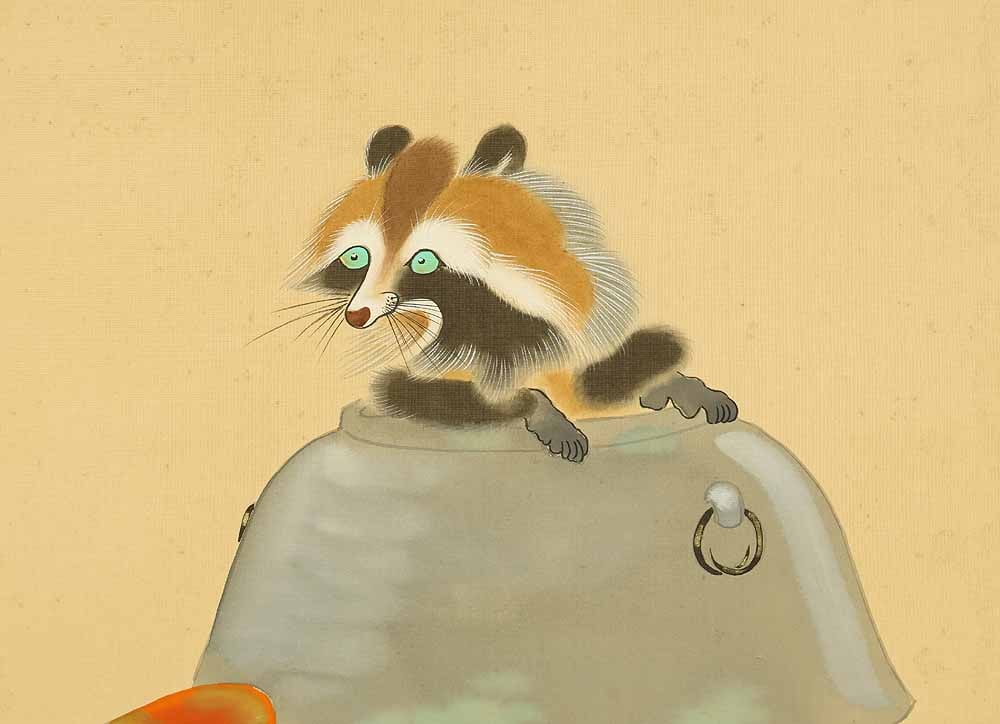 Suzuki Ginrei (b1914) Japanese hanging scroll / Bunbuku Chagama Raccoon Dog and Tea Kettle with Box - 5
