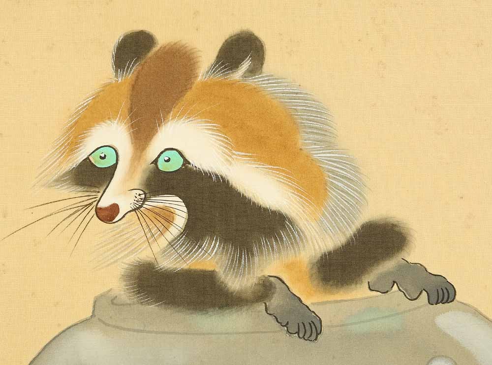 Suzuki Ginrei (b1914) Japanese hanging scroll / Bunbuku Chagama Raccoon Dog and Tea Kettle with Box - 6