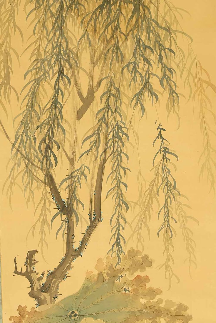 Yamamoto Baiitsu (1783-1856) Japanese hanging scroll / Heron and Lotus under Weeping Willow - 5