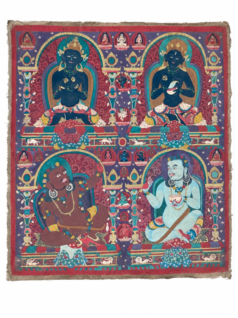 Qing Dynasty, Large Thangka of Vajradhara, Nairatmya, Virupa and Kanha (1 of 7)