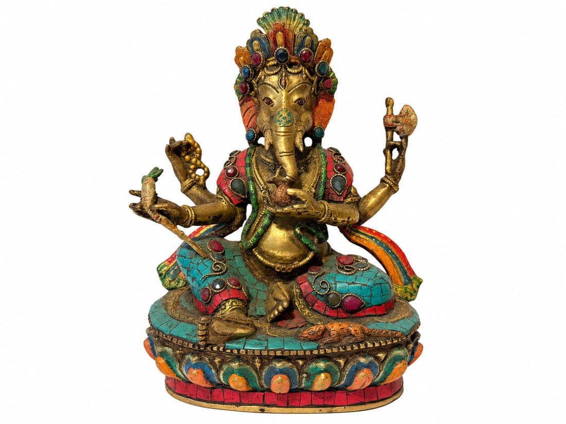 Rare Nepalese Inlaid Four-Armed Ganesha Figure (1 of 4)
