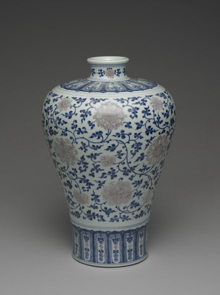 Meiping vase with Indian lotus decoration in underglaze red and blue: Chinese Antiques Art Asian Antiques Porcelain Bronze Jade Painting Scroll Gold Chinese Ming Dynasty Furniture