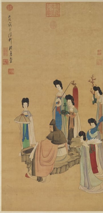 Chinese Antiques Art Painting Scroll Strumming the Ch'in: Chinese Antiques Art Asian Antiques Porcelain Bronze Jade Painting Scroll Gold Chinese Ming Dynasty Furniture