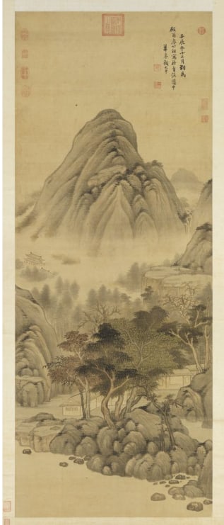 Chinese Antiques Art Painting Scroll Mountain Hermitage on an Autumn Day (1 of 1)