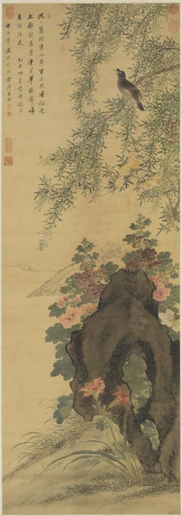 Chinese Antiques Art Painting Scroll Bird and Flowers: Chinese Antiques Art Asian Antiques Porcelain Bronze Jade Painting Scroll Gold Chinese Ming Dynasty Furniture