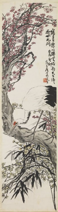 Chinese Antiques Art Painting Scroll Red Plum Blossoms and a White Crane: Chinese Antiques Art Asian Antiques Porcelain Bronze Jade Painting Scroll Gold Chinese Ming Dynasty Furniture