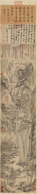 Chinese Antiques Art Painting Scroll Lofy Mountains and Towering Bamboo (1 of 1)