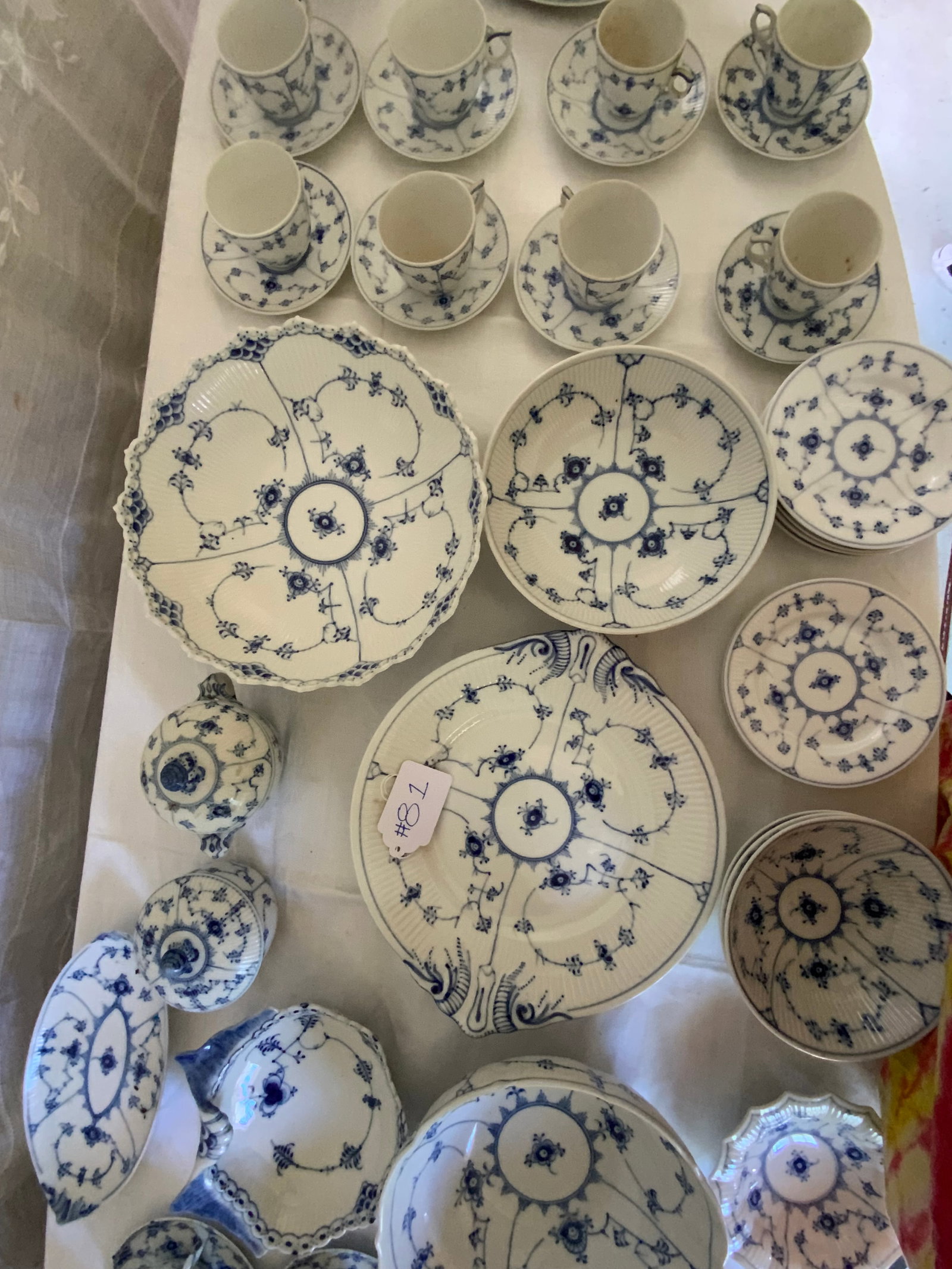 Royal Copenhagen China: Royal Copenhagen, blue & white china set, 52 pieces, mostly good condition, a few chips.