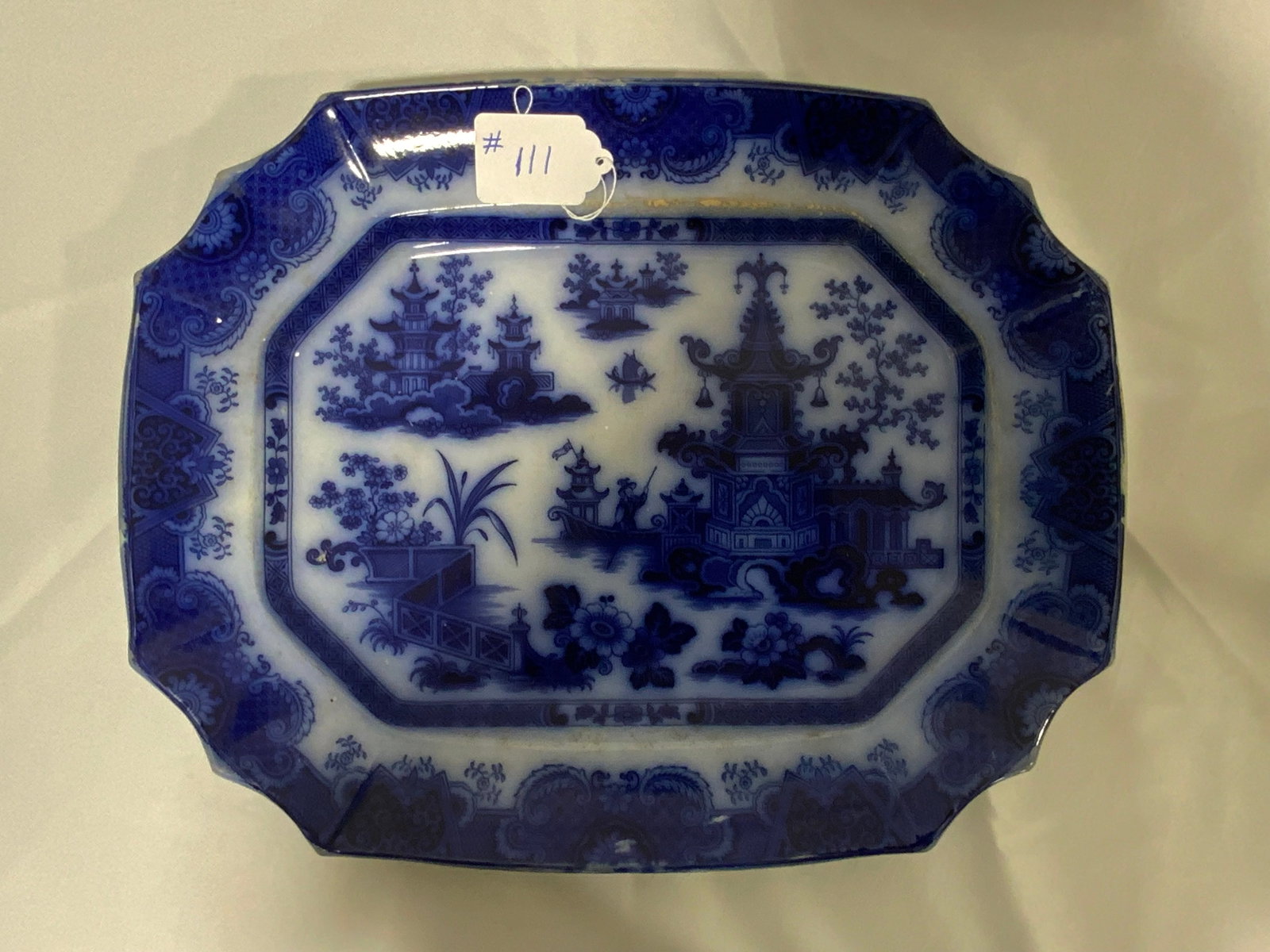 Flow Blue Platter: Flow blue platter, 20 inches wide, 16 inches deep. Good condition.