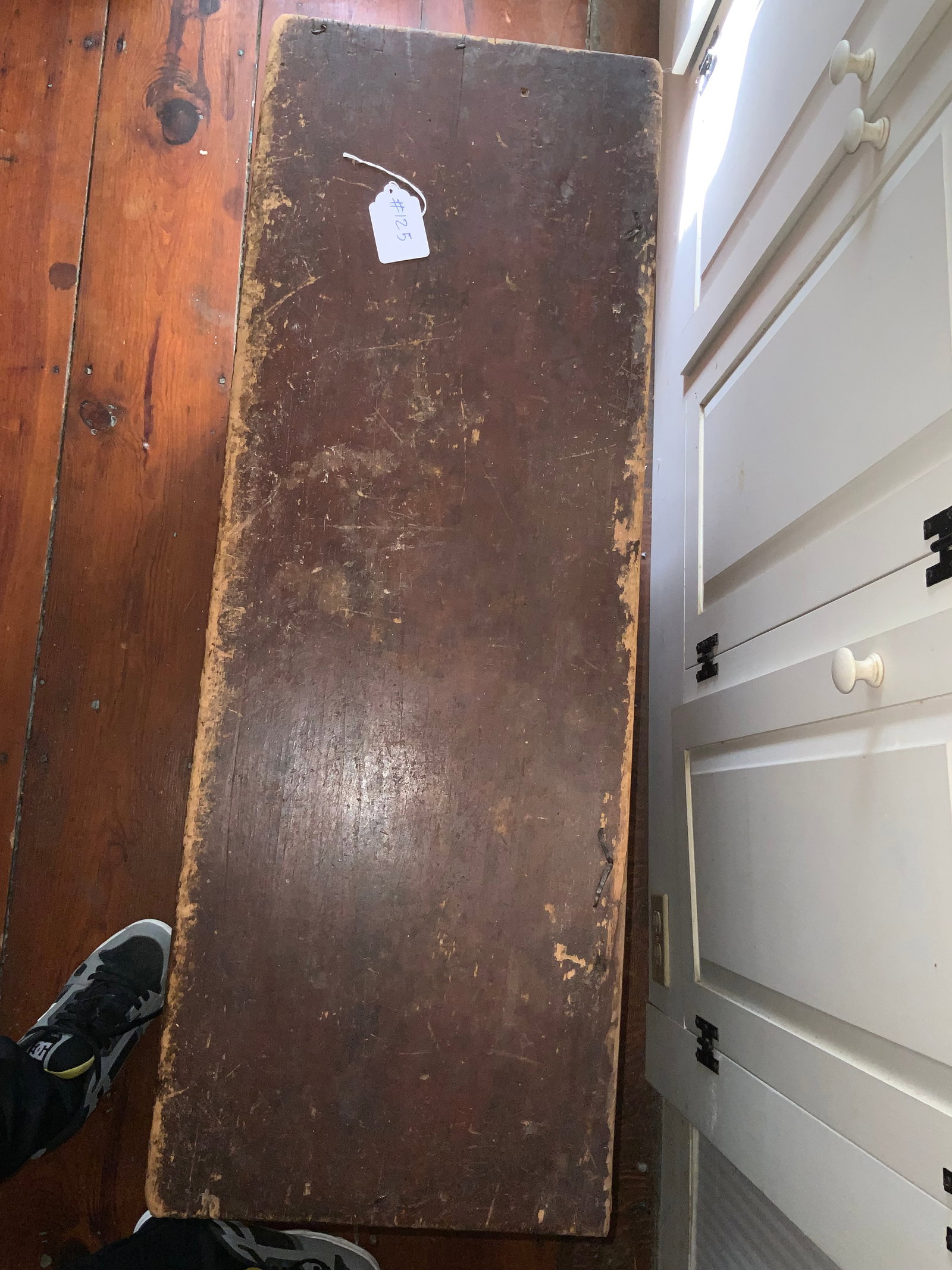 Blanket Box: Blanket box, 18th century, snipe-hinged top, cutout ends, candle box, 40" wide x 14 1/2" wide x 23" tall, old finish, sitting on a tall bracket base, hole in the back board. Overall good condition for