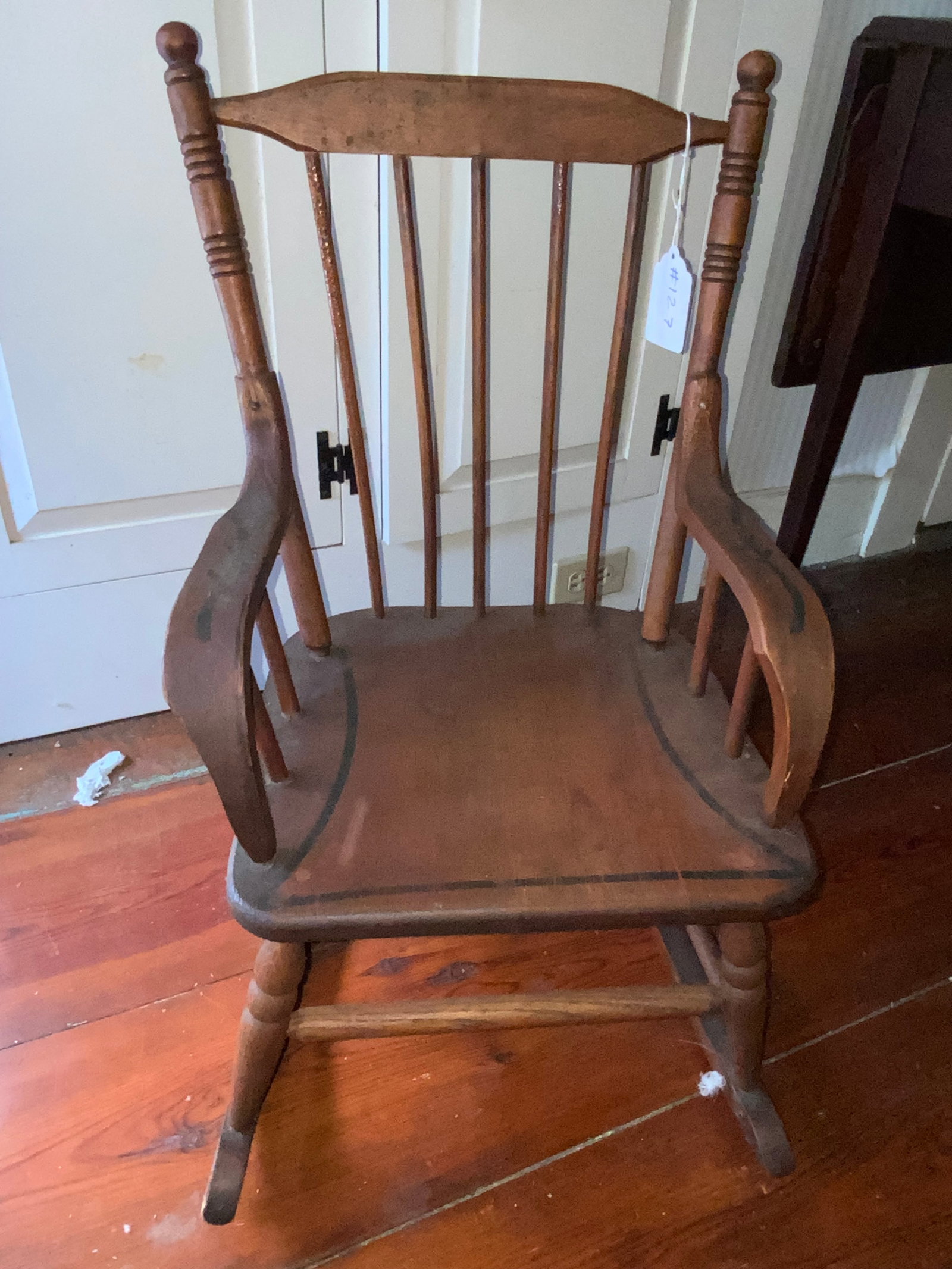 Rocker Chair: Rocker chair, ash/pine w/ stenciling, turning on spindles, bentwood arms, original finish. Good condition.