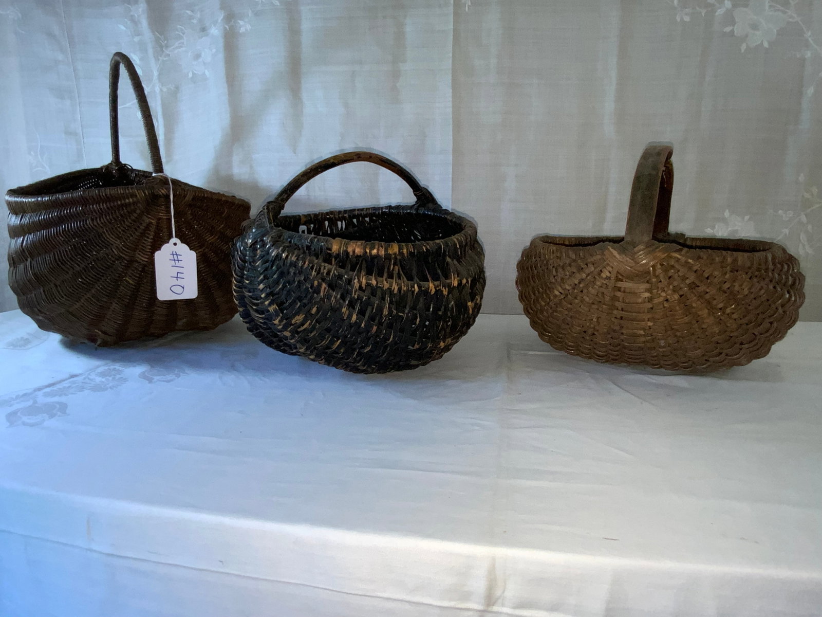 Melon Gathering Baskets: 3 melon/buttocks gathering baskets, fixed handles. Good condition.