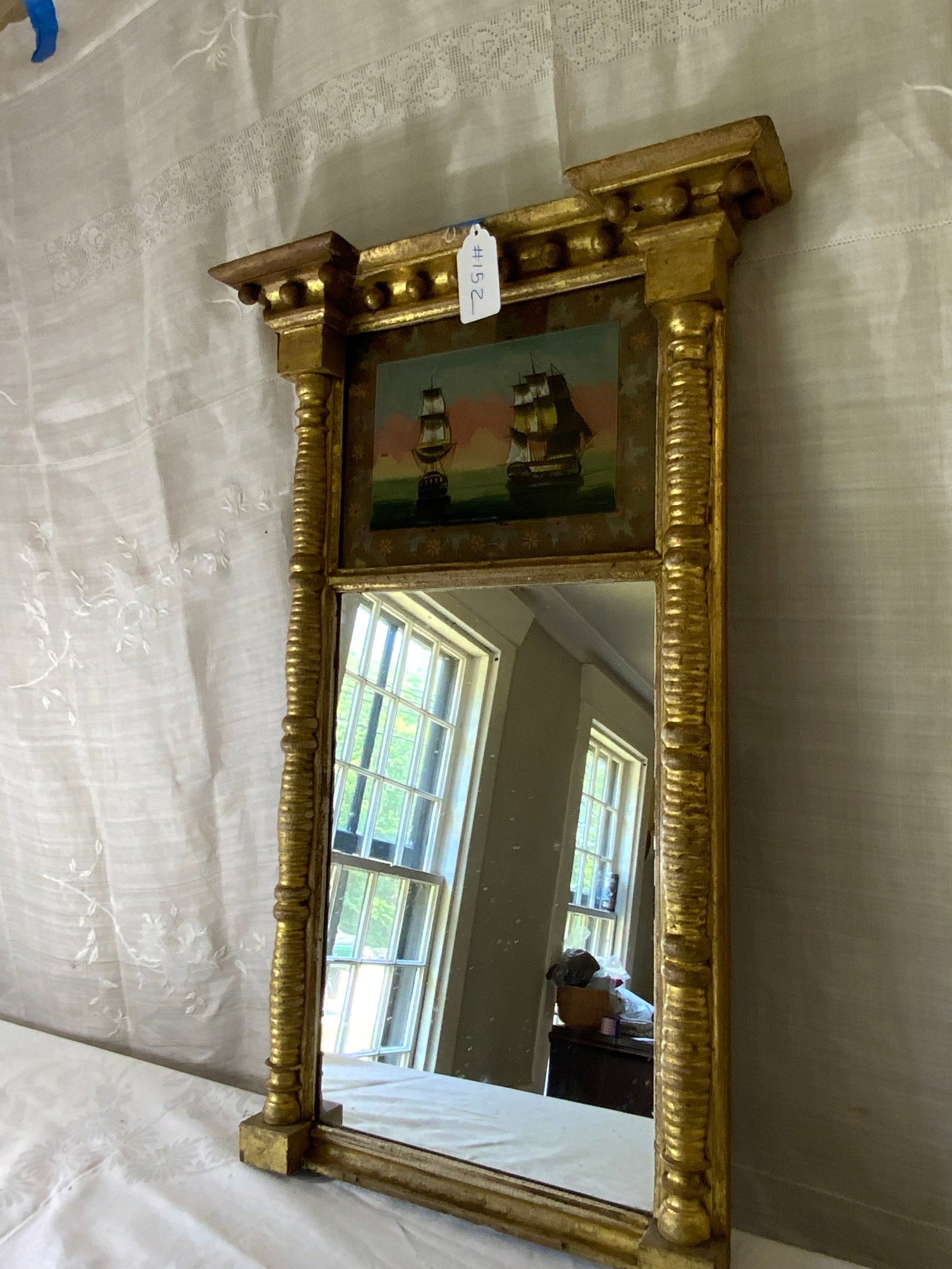 Federal Mirror: Federal mirror w/ 2 ships, 19" x 30", with round balls on top. Good condition.