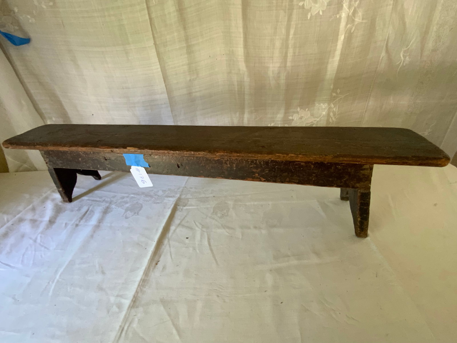 Pine Kneeling Bench: Pine kneeling bench, 40" long, early 19th century New England, cutout ends, 8 1/2" tall, no wear on paint. Good condition.