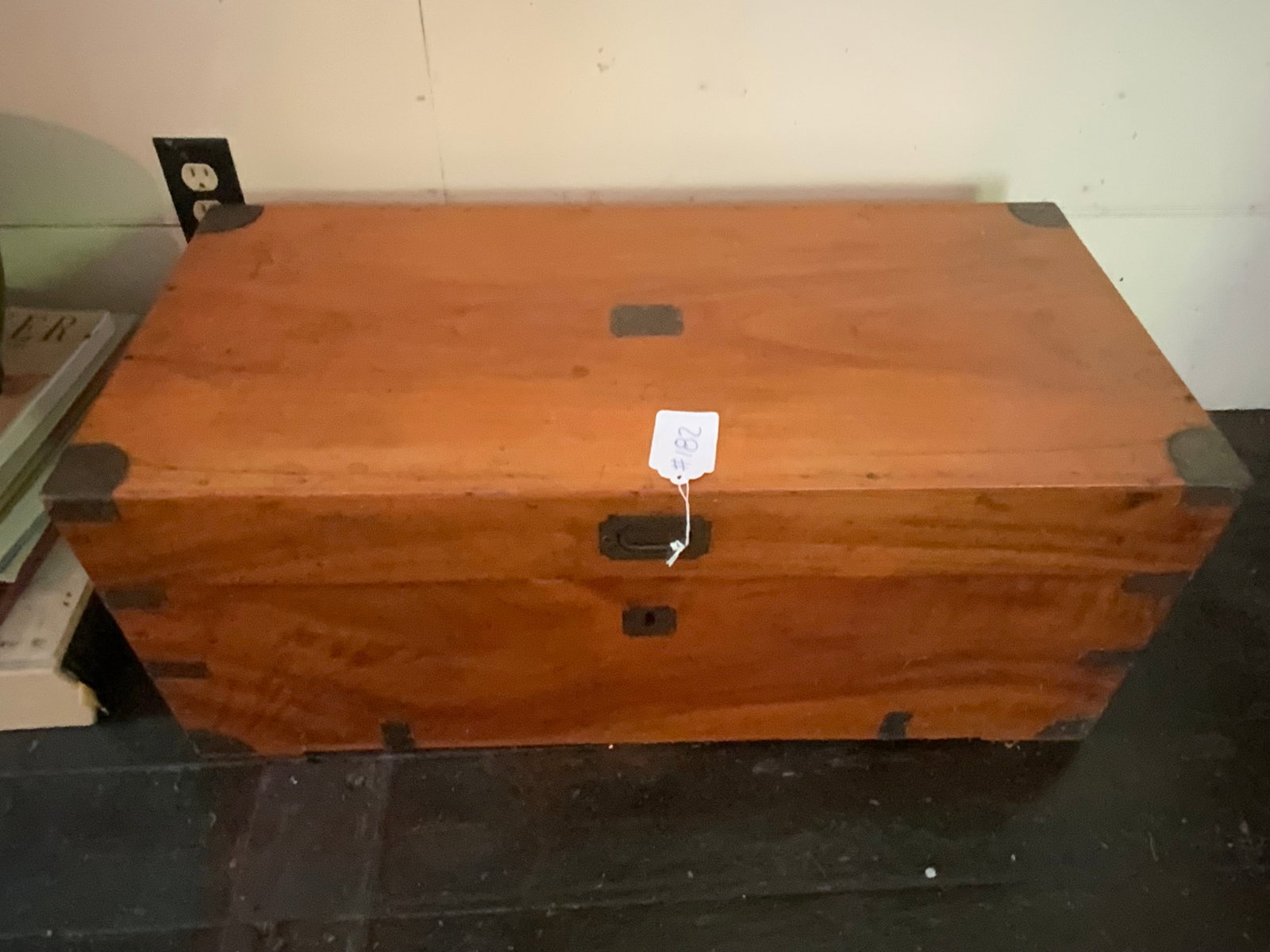 Camphor Wood Chest: Camphor wood chest, dovetailed w/ brass corners, brasero, lock and corner strapping, 31 1/2" x 15" deep by 13 1/2" tall, small crack in bottom. Good condition.