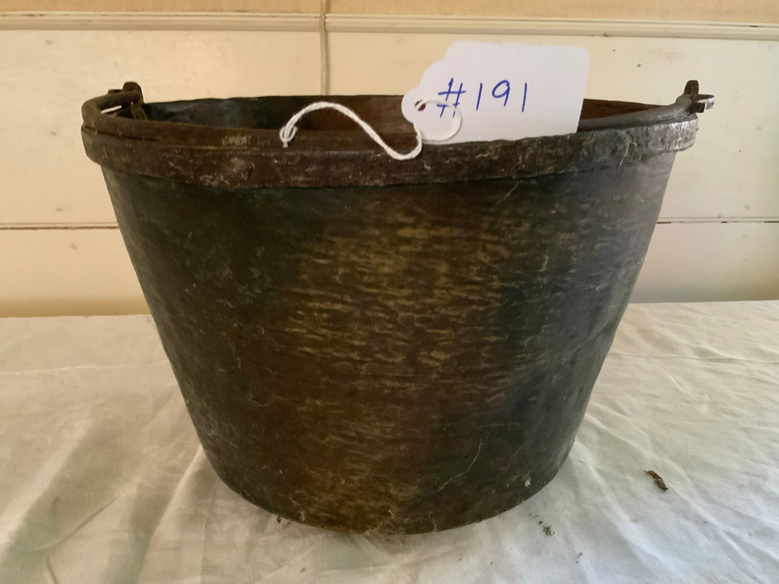 Copper Candy Bucket: Copper candy bucket w/ bail handle, 14 inches round, 10" tall. Fair condition.