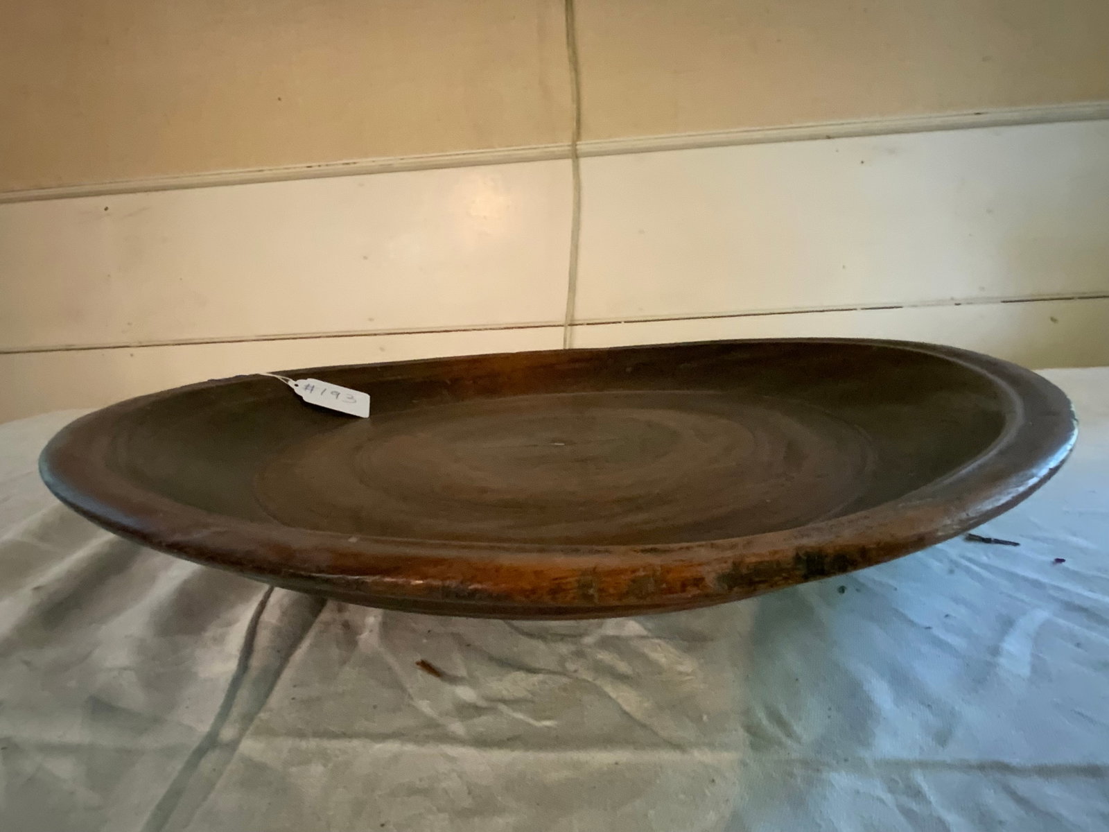 Treen Bowl/Chargers: Treen shallow bowl/chargers (European), 22 3/4" round, 3 1/2" deep. Good condition.