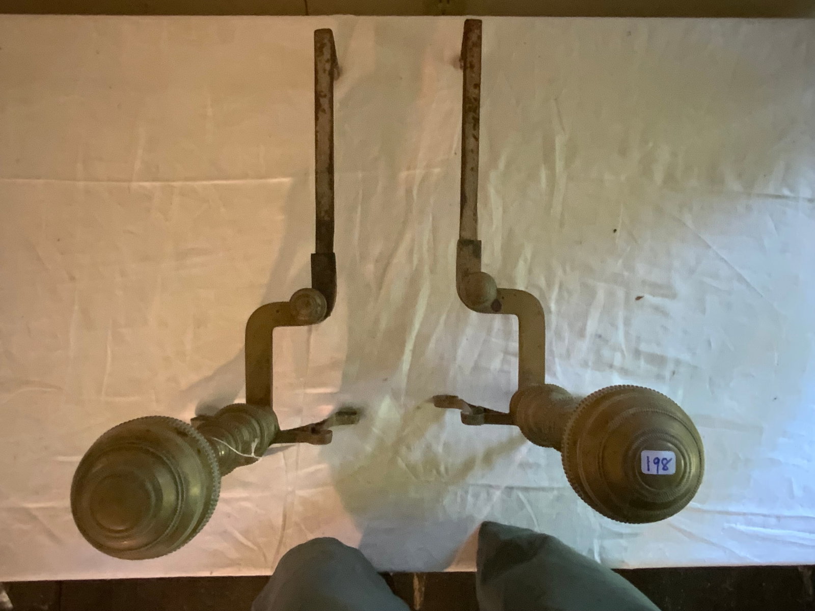 Brass Ball Top Andirons: Brass ball top andirons, 19th century, 16" tall. Good condition.