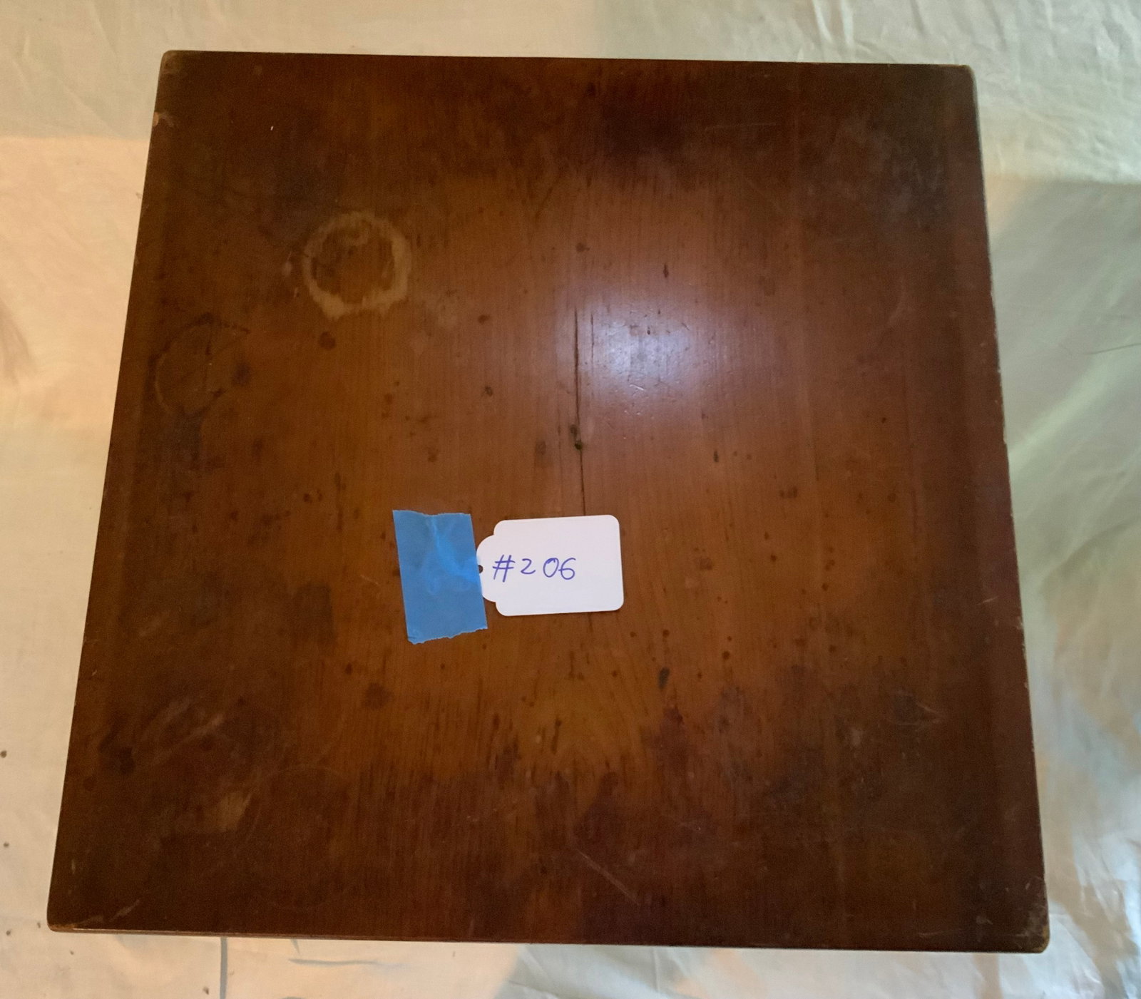 Federal Cherry Candle Stand: Federal cherry candle stand, square top, ring turned post, cabriole leg to padded feet, top has repair on split. Fair condition.