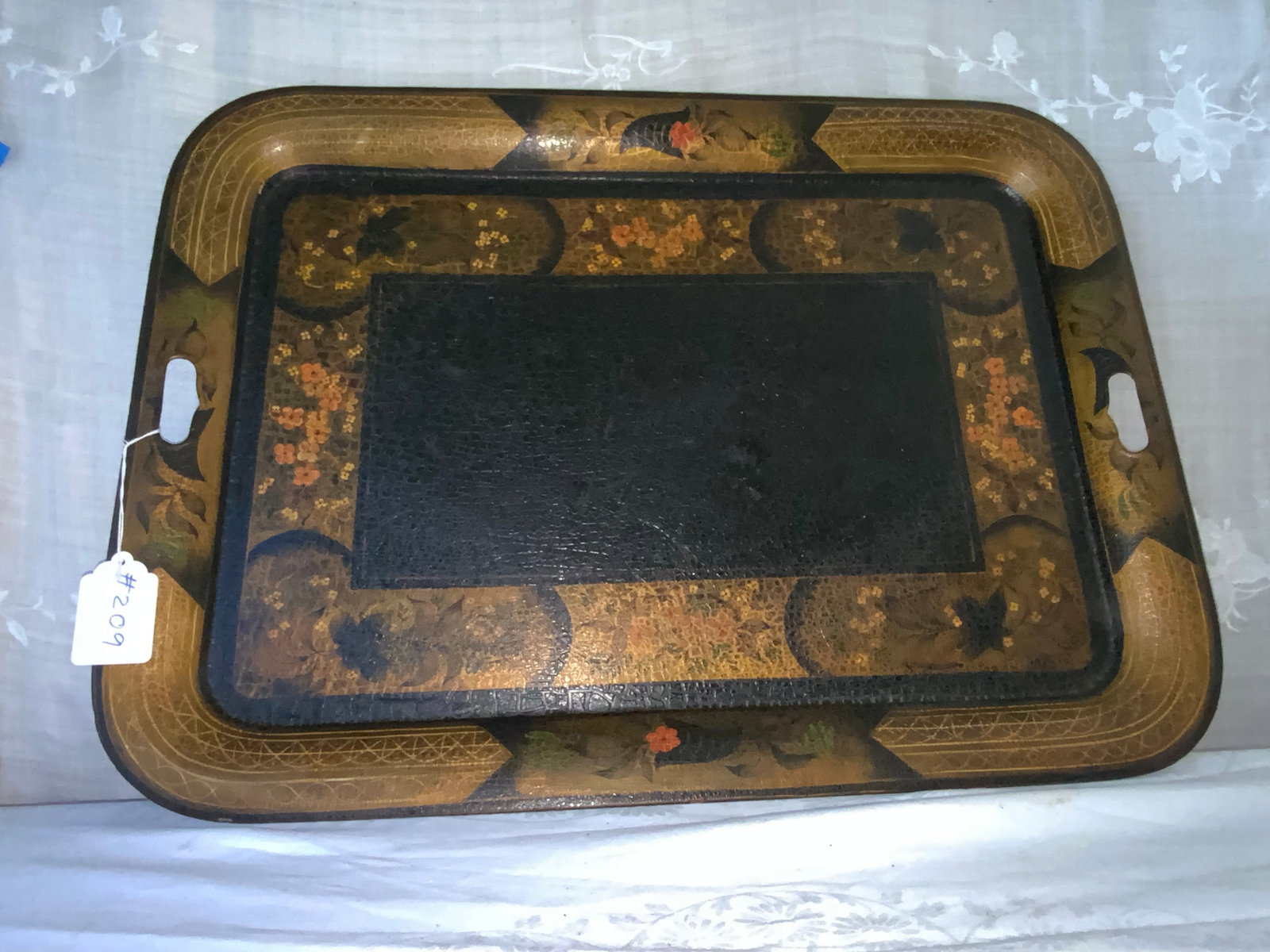 Tole Painted Tray: Tole painted tray, 30" x 22", nicely decorated, good paint and finish. Good condition.
