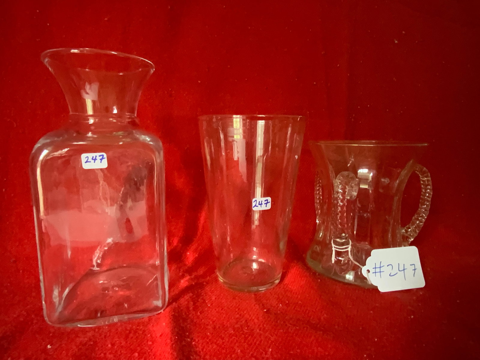 Blown Colorless Glass: Three early blown pieces of colorless glass. Good condition.